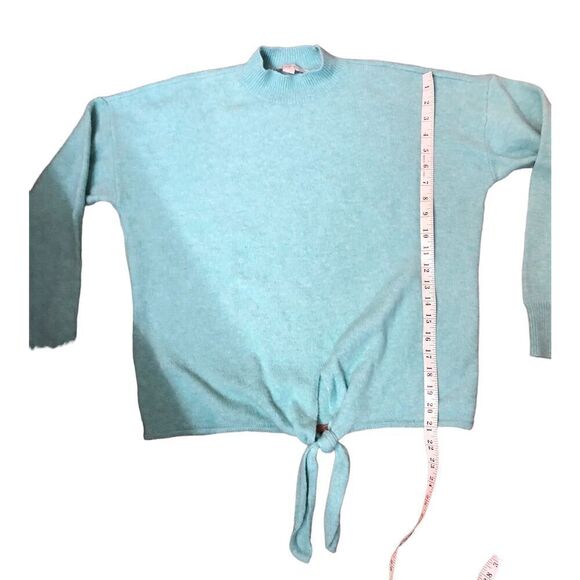 Loft turquoise wool blend front knot long sleeve sweater mock turtleneck size M - Picture 6 of 6